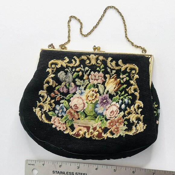 Vintage Purse Needlepoint Tapestry Handbag Bag 7.5" x 5.5" - Picture 6 of 11